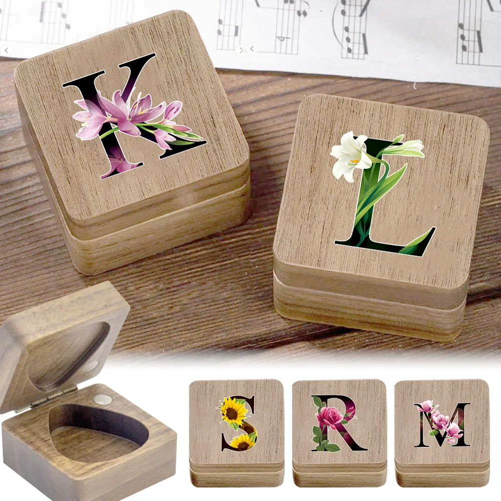 

1pc Guitar Pick Case Wooden Storage Box Chic Design Perfect For Plectrums Suitable For Musicians Initial Name 26 Letters Pattern