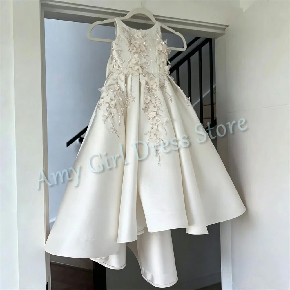 Customized Pink Flower Girl Dress For Wedding Satin Sequins Appliques With Bow Elegant First Communion Formal Occasion Prom Gown image 4
