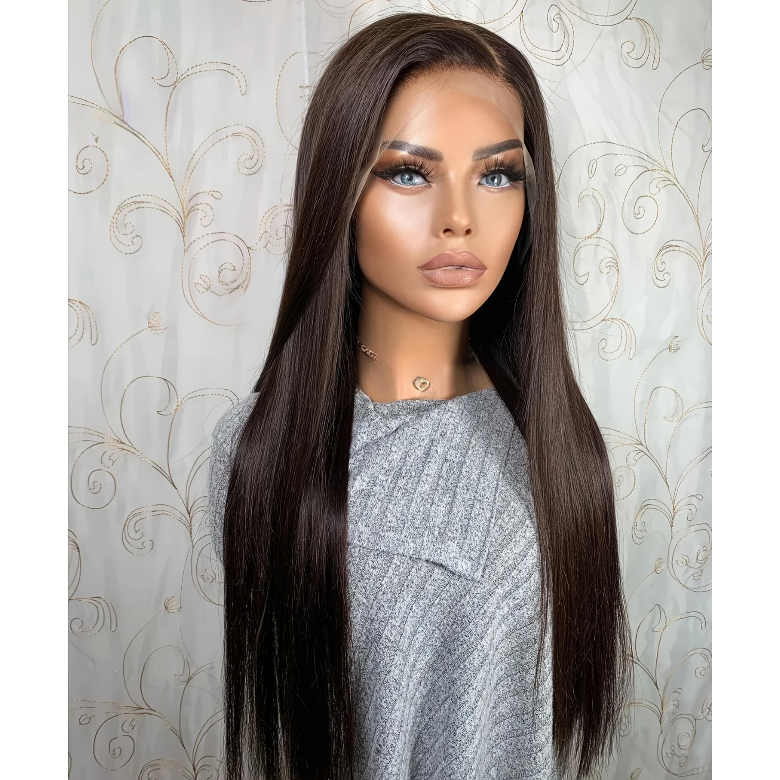 

Brown Glueless Long Straight 5x5 Silk Base Jewish Human Hair With BabyHair HD Lace European Hair Preplucked