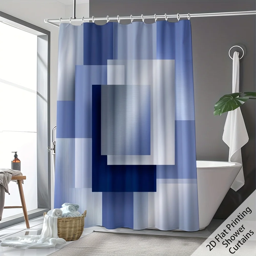 

Stylish Modern Geometric Blue Printed Shower Curtain Waterproof Bathroom Curtain XL Liner 180x200cm Decor