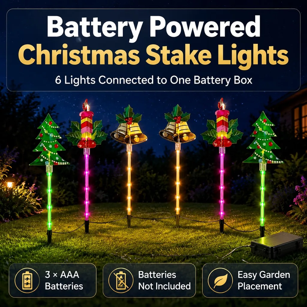6pcs Christmas Ground Stake Lights Candle/bell/Tree Shapes, 8 Lighting Modes; Ideal for Garden Paths and Christmas Decor