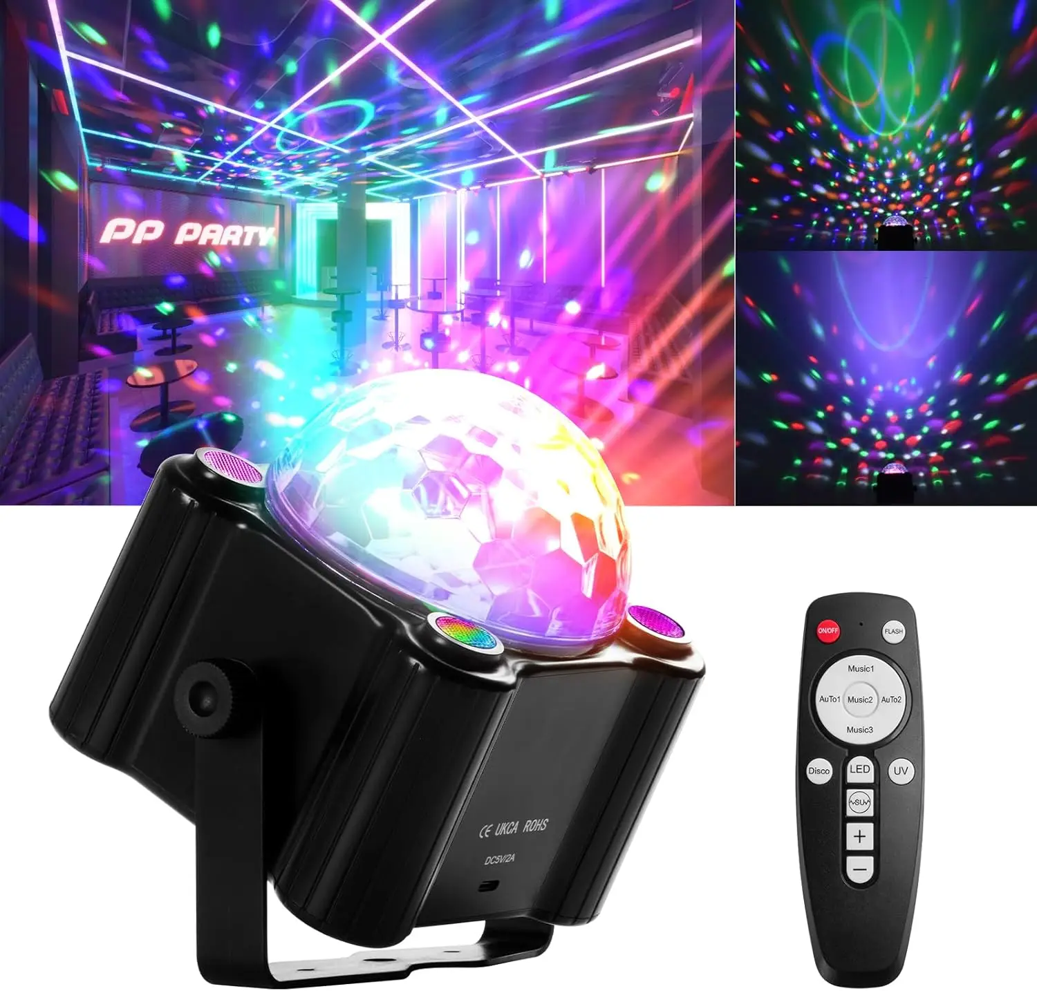 

Disco Ball Party Light Sound Activated Strobe LED Lights DJ Stage Lighting for Indoor Outdoor Dance Floor Parties Bar Club Decor