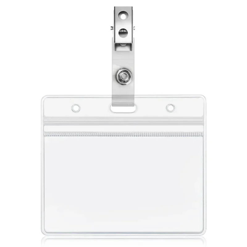 1pc Vertical ID Card Name Tag Badge Holder with Waterproof Type Resealable Zip with Metal Badge Clips for ID Cards Badge Holder