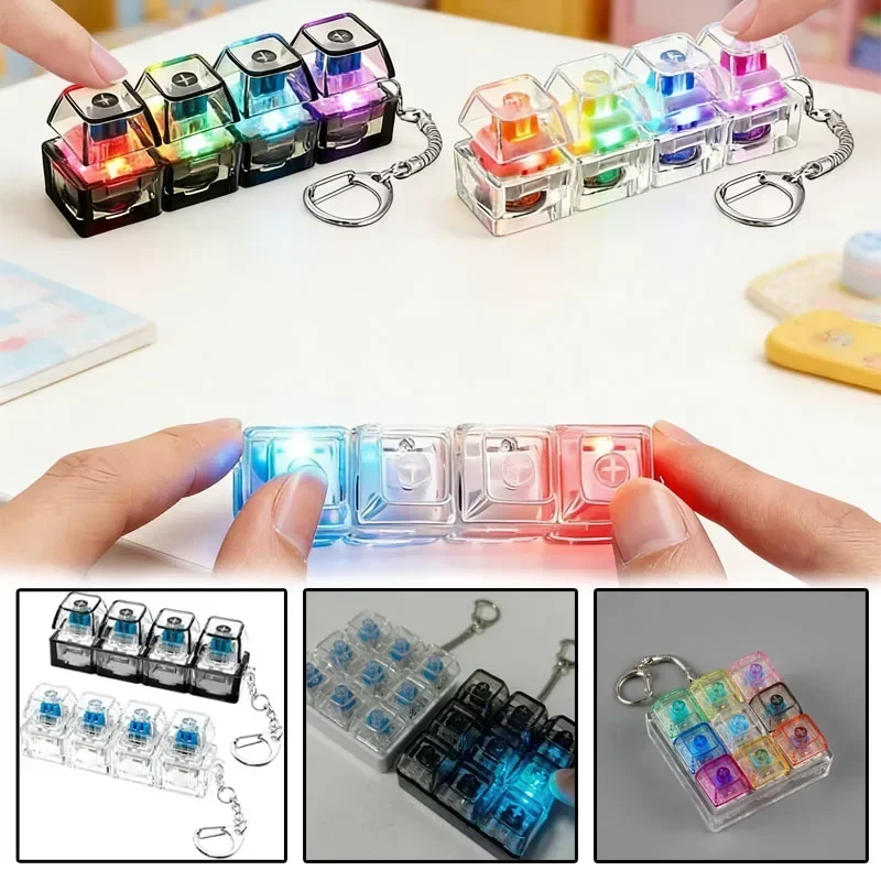Mechanical Keyboard Switch Tester Keychain Fidget with LED Light DIY Keycap Stress Relief Clicker for Office Desk Anxiety Gift