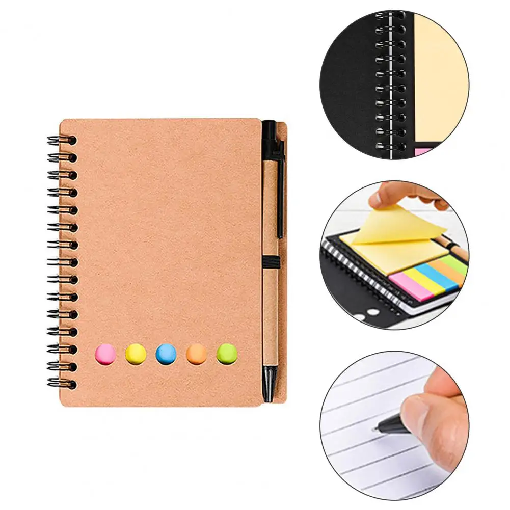 สมุดโน๊ตพร้อมที่ใส่ปากกาโน๊ตเหนียวพร้อมที่ใส่ปากกาชุดสมุดแบบเกลียวที่ทนทานพร้อมคอยล์ปากกา