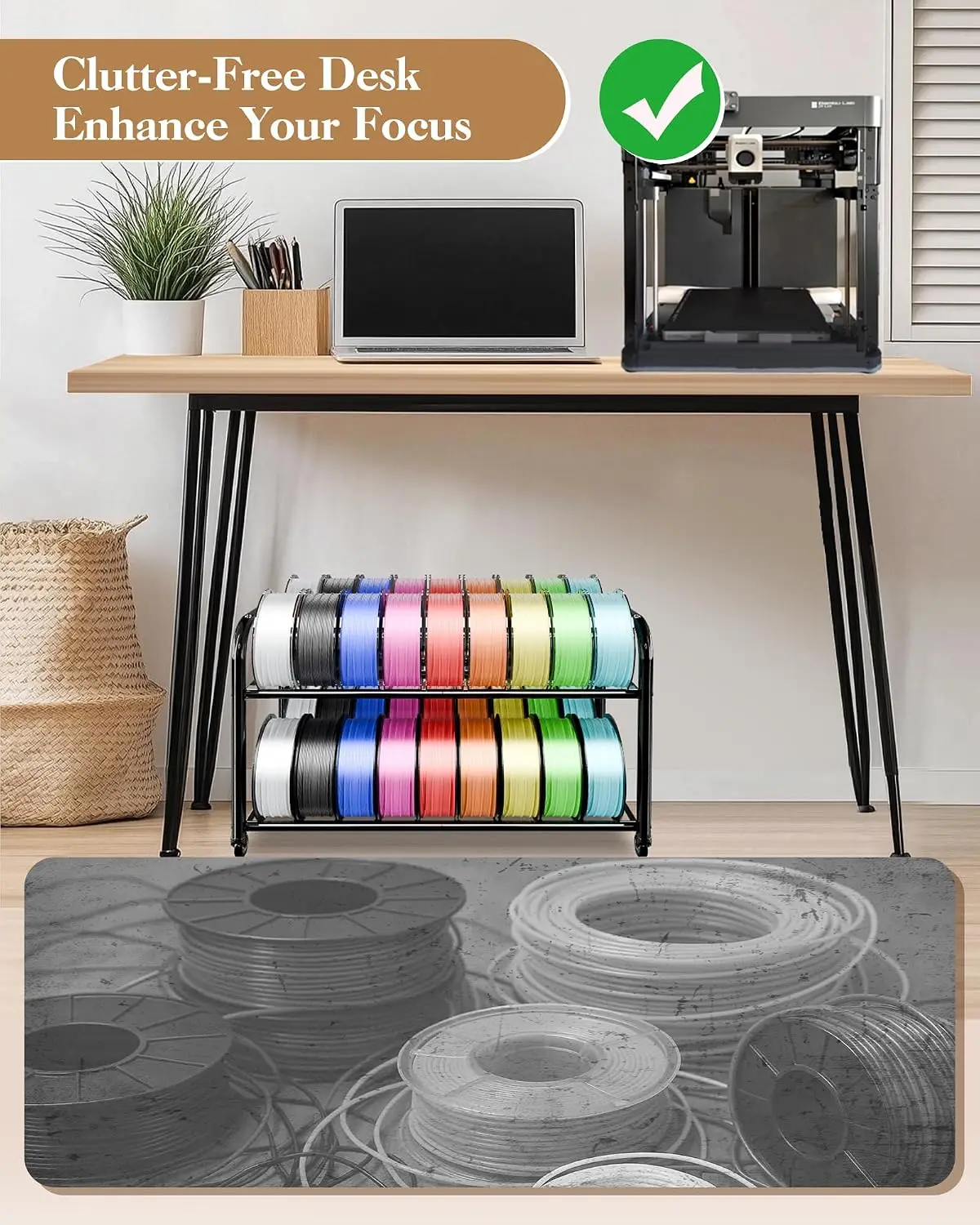 3D Printer Filament Storage Rack with Wheels, Rolling Cart, 40+ Spool Shelf