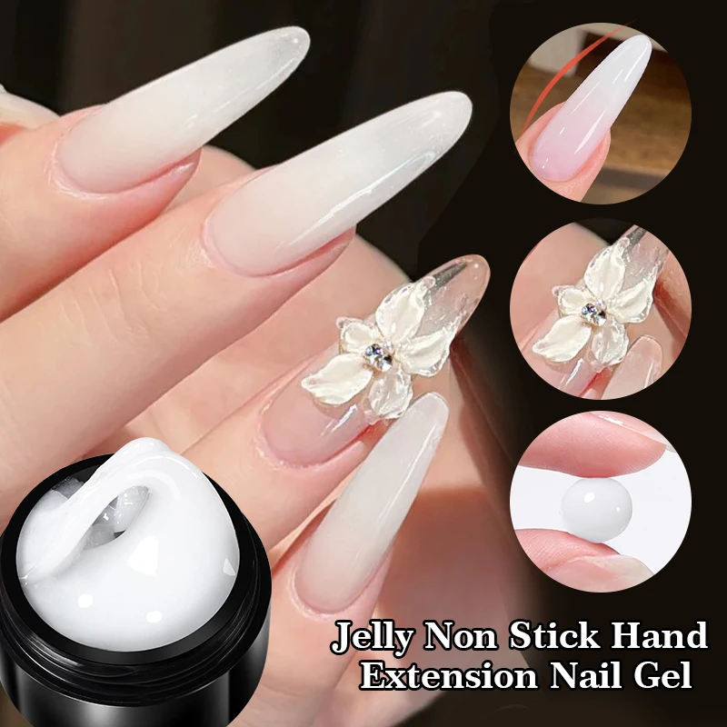 BORN PRETTY 15ml Jelly White Nude Non Stick Hand Solid Extension Nail Gel Polish Carving Flower Acrylic Nail Art Building UV Gel