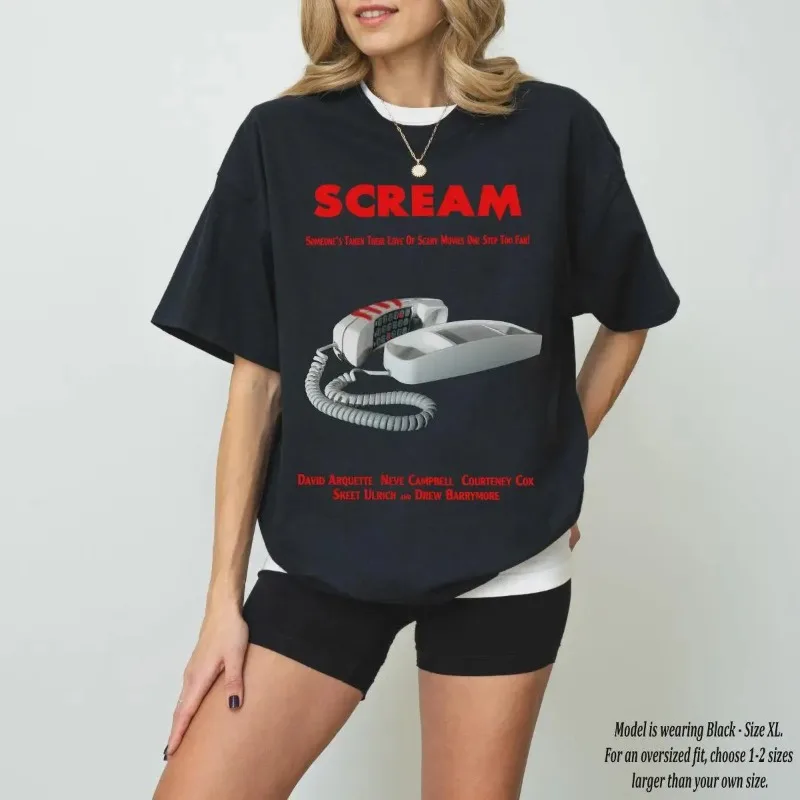 T-shirt en pur coton pour femmes du film rétro 'Scream' pour toutes les saisons, décontracté et à la mode, adapté aux hommes et aux femmes