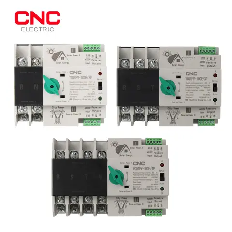 CNC 2P Din Rail ATS PV Inverter Dual Power Automatic Transfer Selector Switches Uninterrupted 63A 100A Photovoltaic Solar