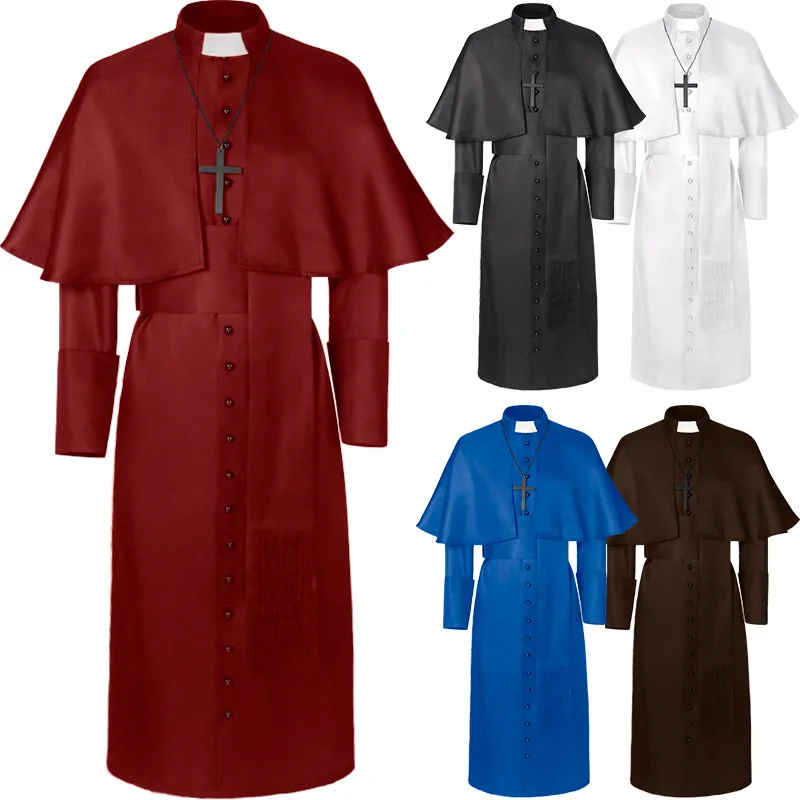 Medieval Priest Costume Pure Color Women's Clothing Halloween Christmas Monk Robe Cowl Neck Long Gown Stage Performance Wear