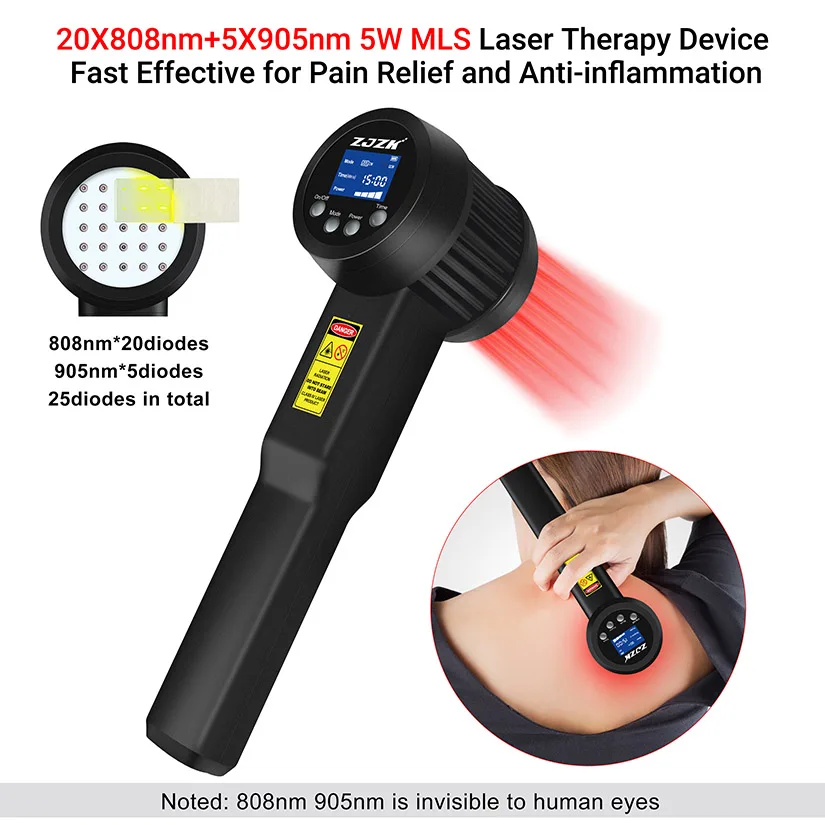 5W 808nm 905nm Handheld Infrared Laser Therapy for Chronic Back Pain Relief Anti-edemic Tissue Repair Anti-inflammation Handheld