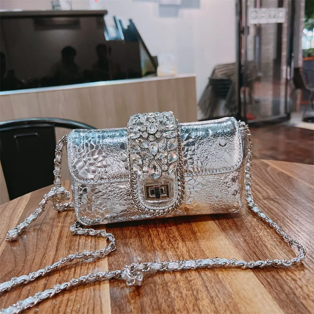 Luxury Designer Brand New High Quality Leather Fashion Shoulder Crossbody Bag Women's Rhinestone Dinner Bag Hot Sale
