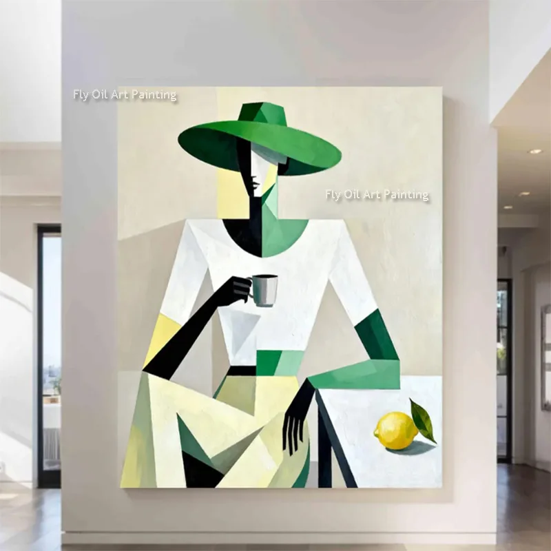 

Абстрактная зеленая, белая и бежевая элегантная картина на холсте ручной работы: сине-серая простая картина маслом с изображением пары для декора