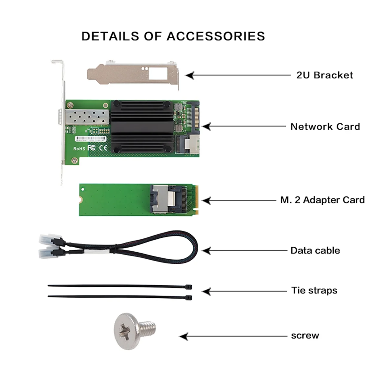 Intel 82599 EN 칩 단일 포트 이더넷 네트워크 어댑터 X520-DA1용 SFP+M.2 10G, 10G 광섬유 모듈 G 제외