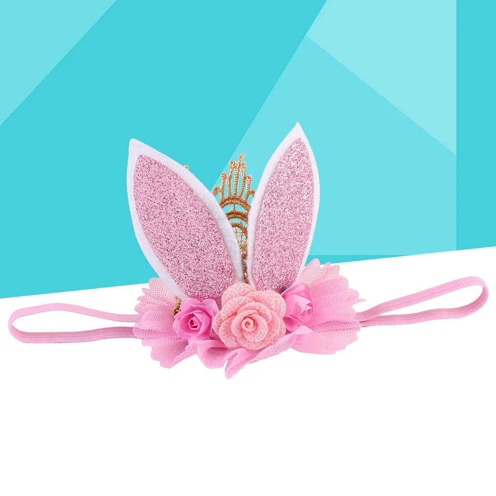 

Light Pink Rabbit Ears Flower Headband One Size Fits Most Girls Headwear Crown Hair Accessory Daily and Photo Use