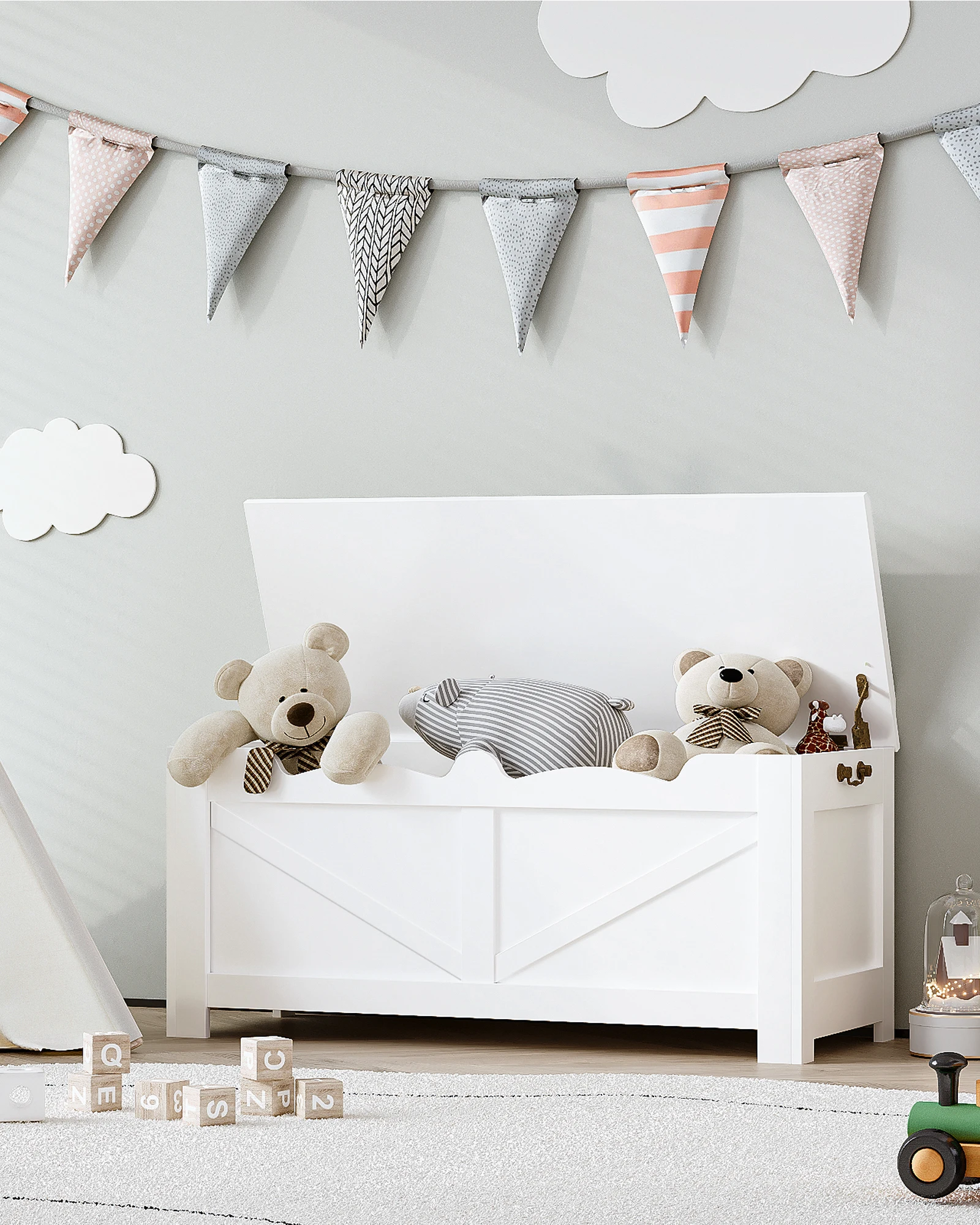 Hzuaneri Banc de rangement, coffre de rangement, coffre de rangement relevable avec 2 charnières de sécurité, coffre de rangement en bois pour chambre à coucher