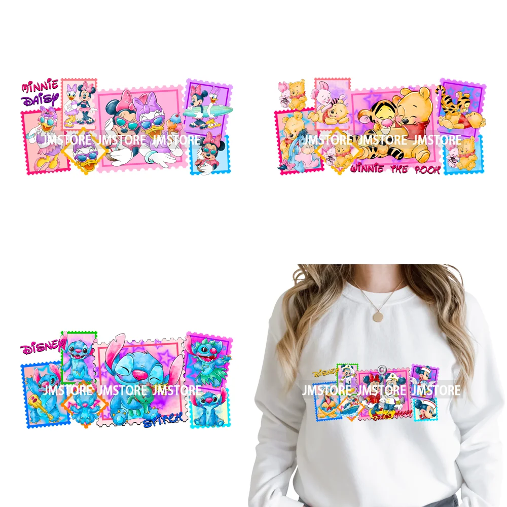 New Magical Cartoon Friends Characters Stamps Kids Trip Iron on Washable DTF Heat Transfers Stickers Ready to Press for Clothing