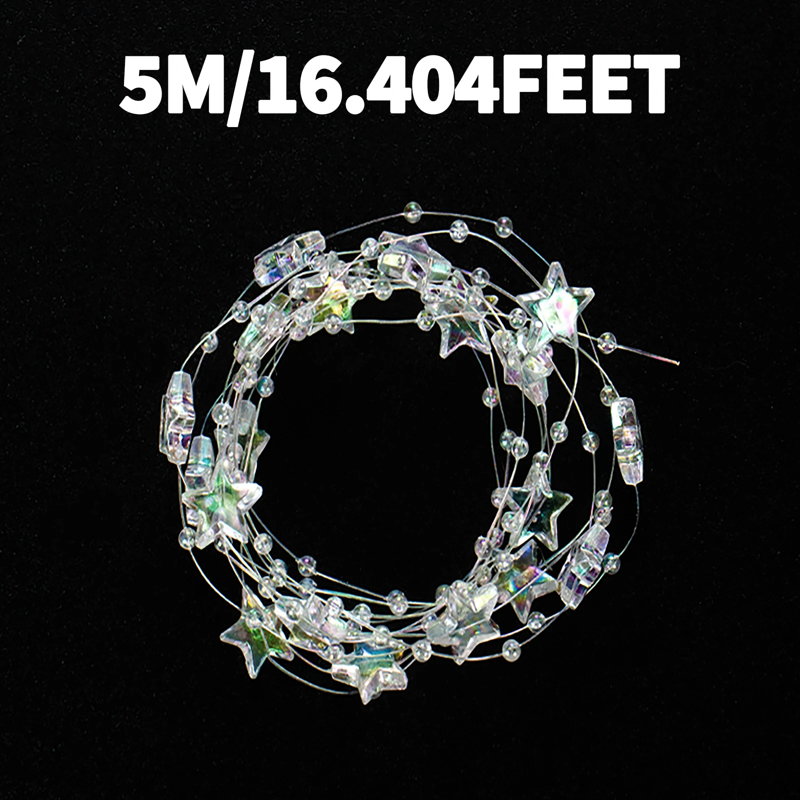 5 متر/16.4 قدم خيط صنارة الصيد سلسلة سلكية مع حبات القلب والنجمة ، إكسسوارات مجوهرات ذاتية الصنع لحفلات الزفاف ، شعر الزفاف ، قلادة #4