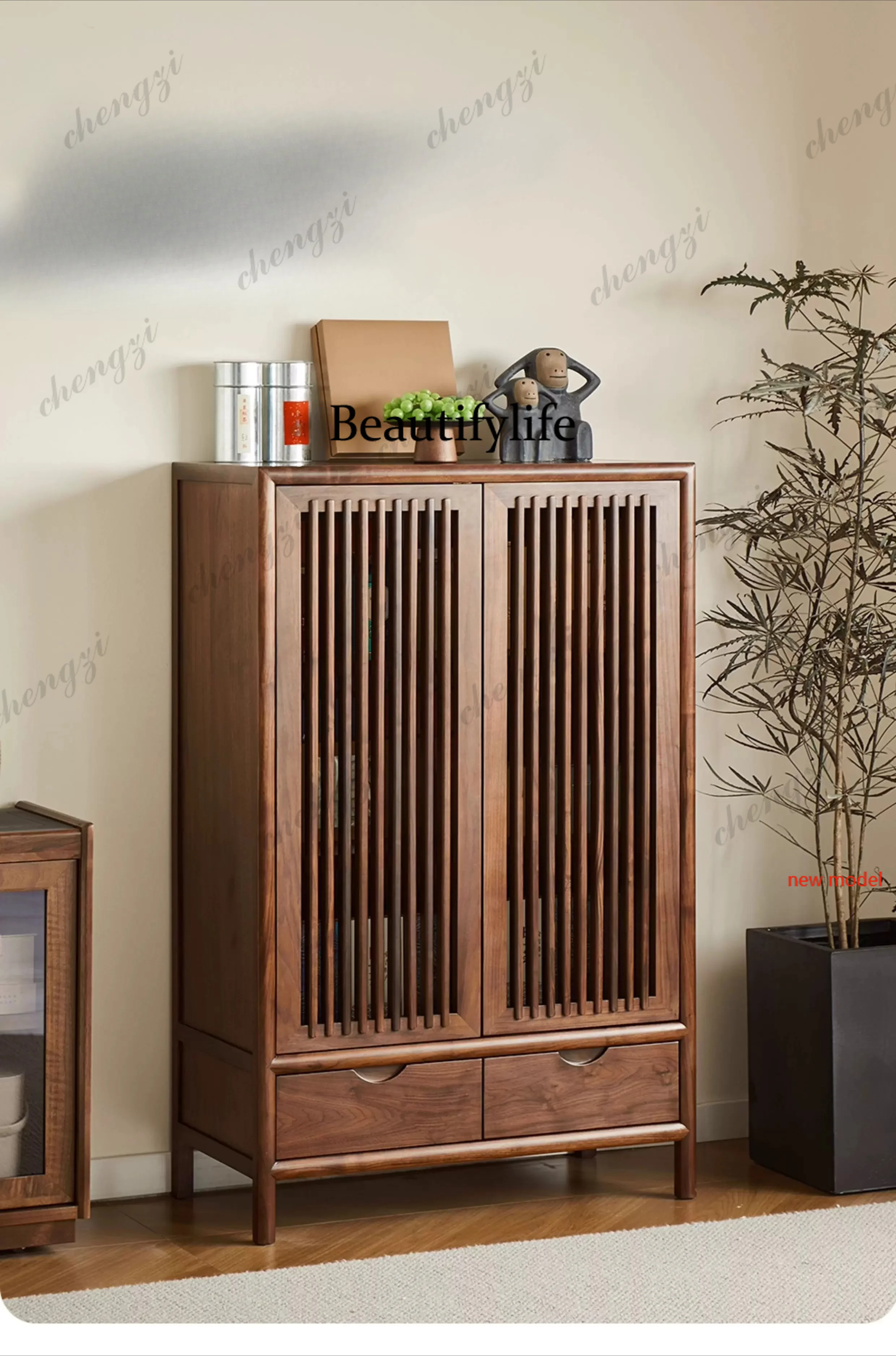 New Chinese Style Solid Wood Tea Cabinet, Living Room Tea Table Storage Side Coffee Table CabinetN138