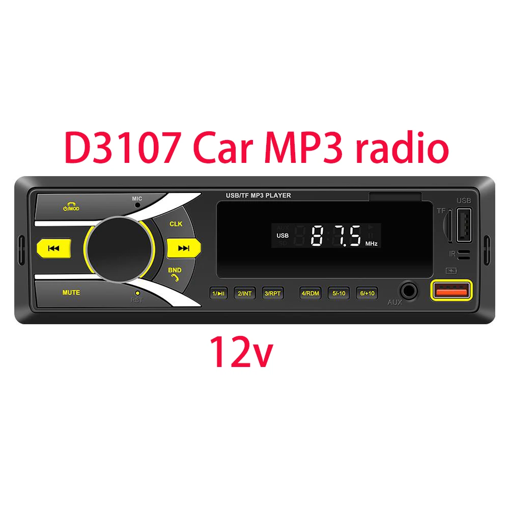 

D3107 Car Radio Audio Bluetooth Stereo MP3 Player FM Receiver Support Phone Charging AUX/USB/TF