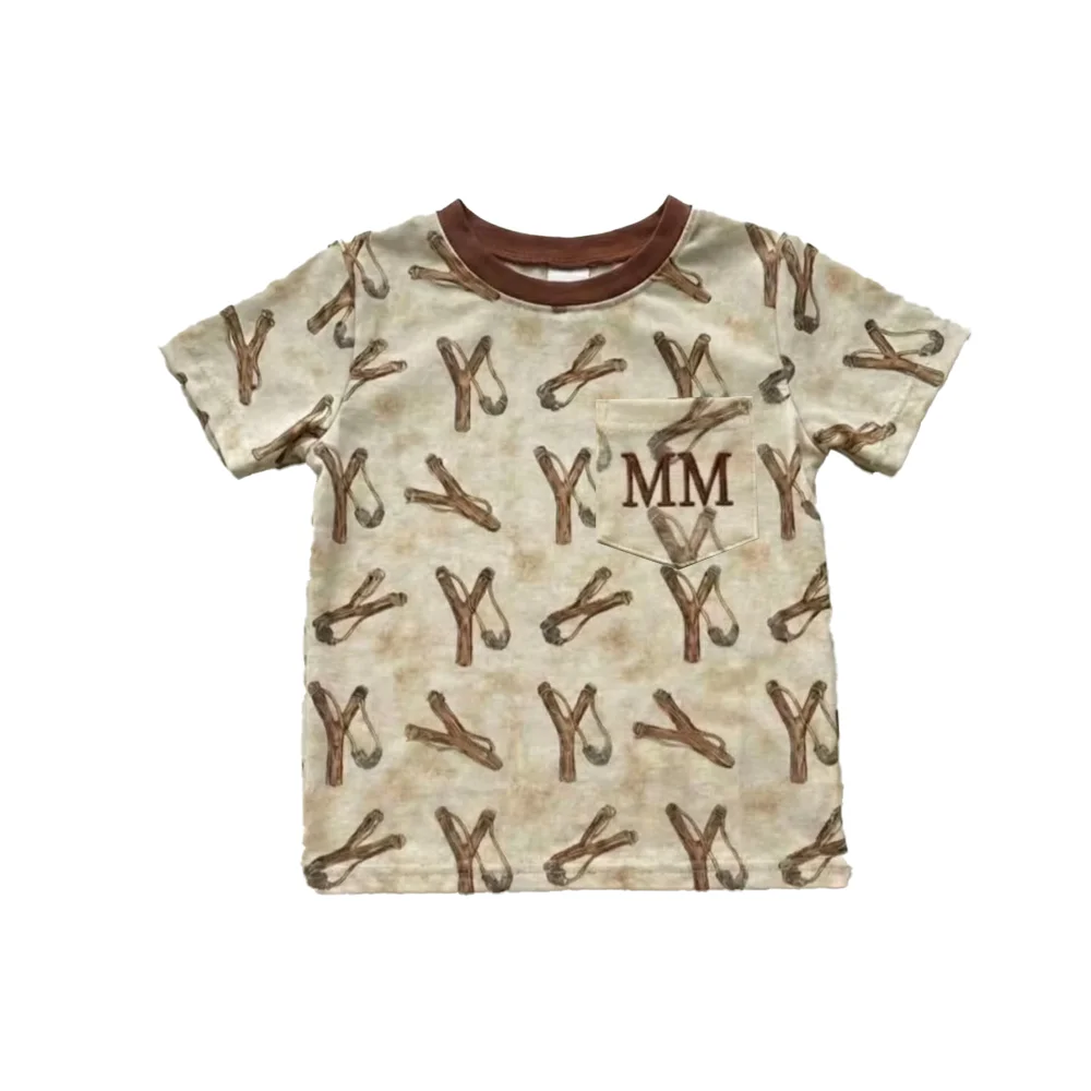 Casual Vintage Child Short Sleeve Tee Parent-child T-shirts Slingshot Print Crew Neck T-Shirt Custom