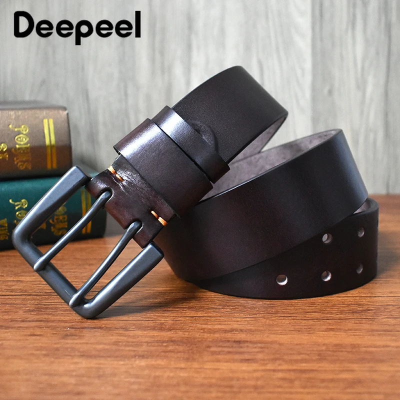 4.3cm*105-125cm Men's Cowskin Belt Genuine Leather Crafts Jeans Belts Double Pin Buckle Luxury  Designer Waistband for Men Gift