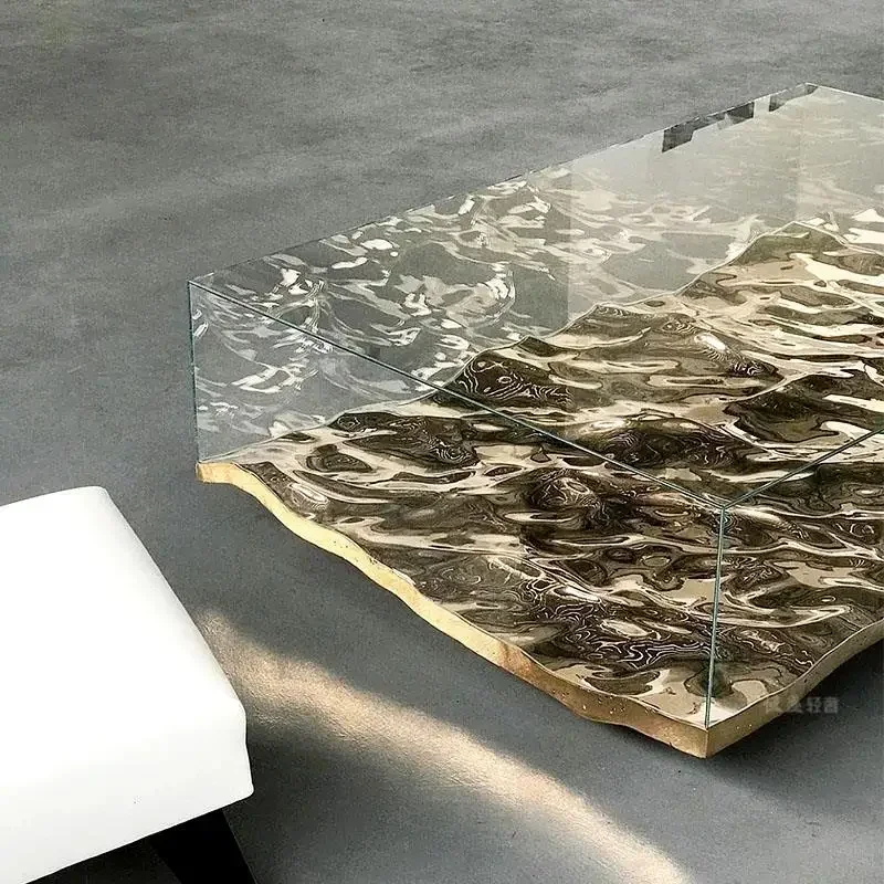 Acrylic coffee table living room wabi sand wind glass transparent square water ripple