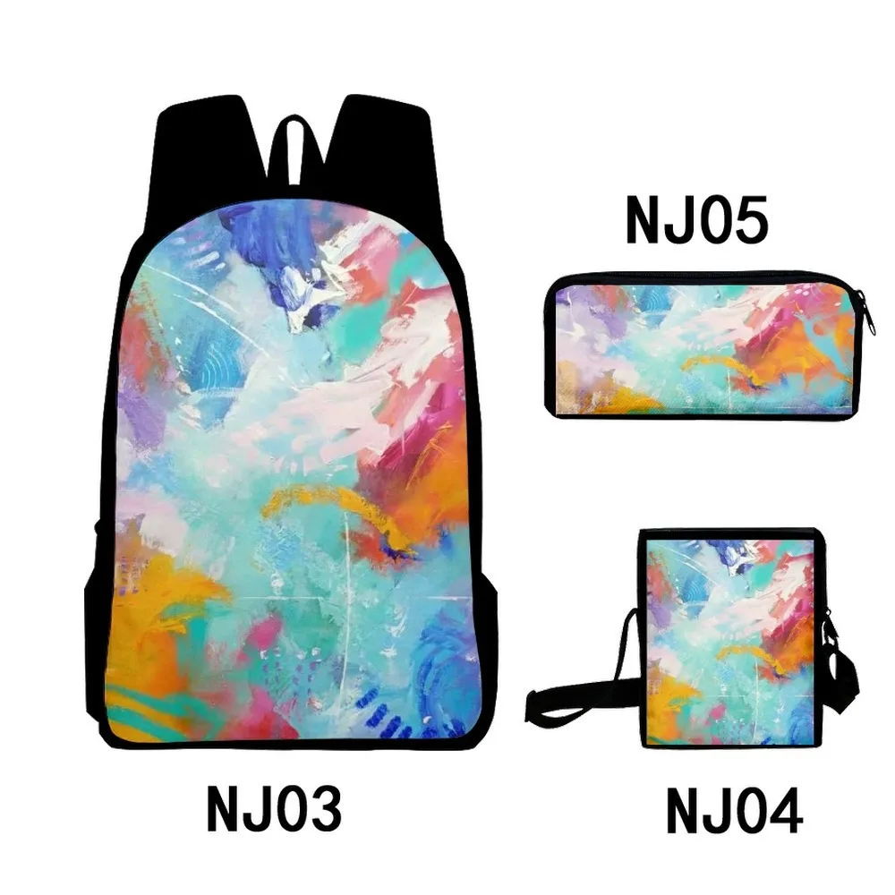 3pcs/set 3D Printed Tie-dye Oil Painting Backpack Primary and Middle School Students Boys Girls Schoolbag Crossbody Bag Pen Case