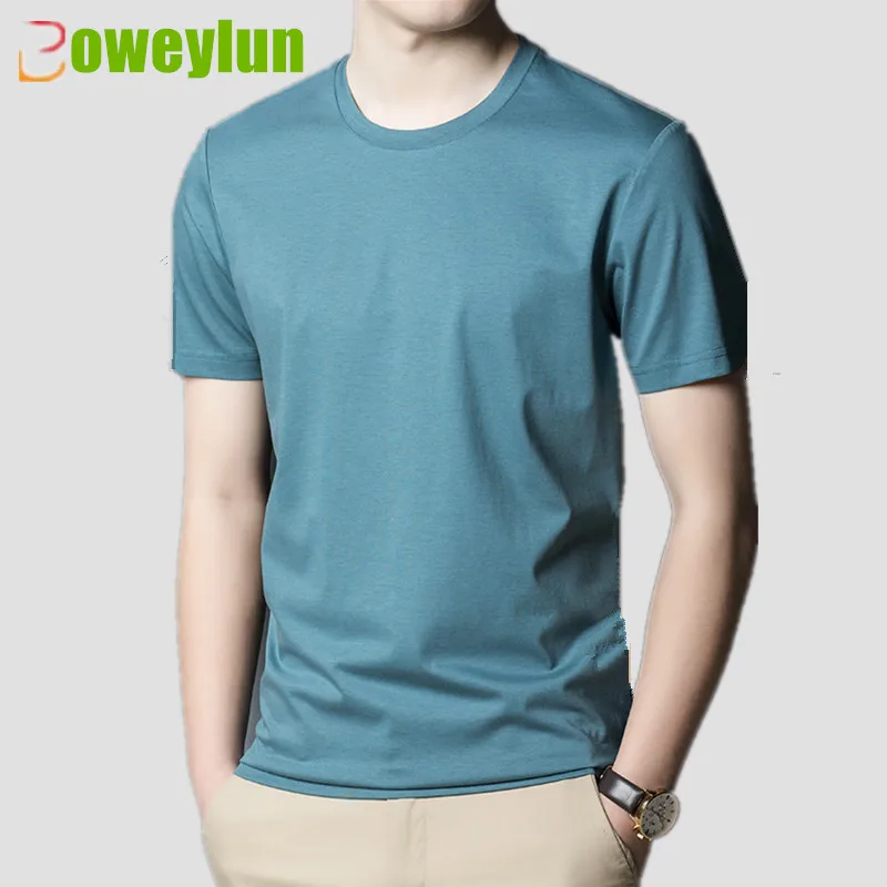 Boweylun Silk Ice Mercerized Cotton Men\'s Casual T-shirt  Skin-friendly Breathable Cool Solid Color Short Sleeve 557