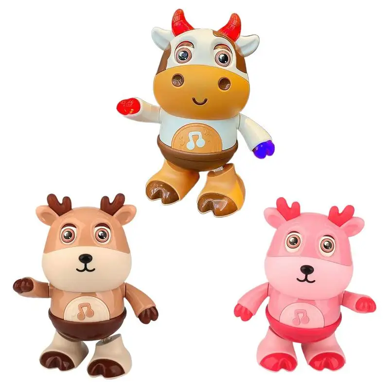 Light Up Animal Musical Toy Dancing Walking Baby Cow Deer Toy with Music and LED Lights for babies early education birthday gift