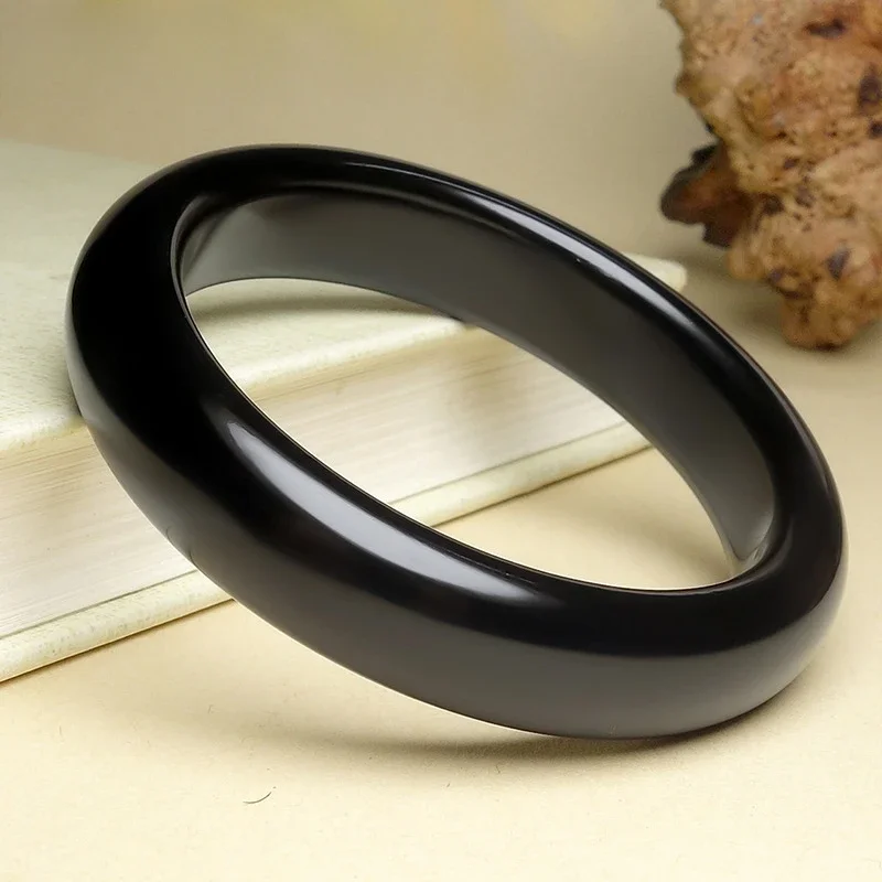 

Natural Hetian Jade Ink Jade Bracelet Round Strip Jade Black Suet Bracelet Women's Model Jewelry & Accessories Bangles