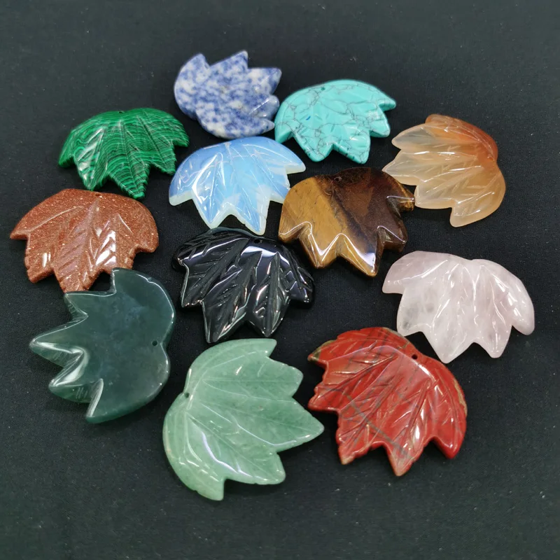 Fashion mixed natural stone Carved maple Leaf plant pendants charms for necklace jewelry making wholesale 10pcs Free shipping