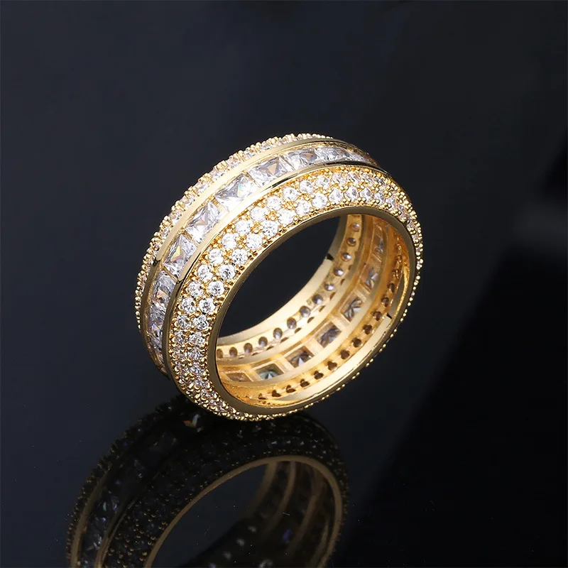 New Fashion Brand  Square Zircon Five-row Diamond Men's Cutout Ring Full of Zircon Hip Hop Hipster Punk  Rings for Women  Men