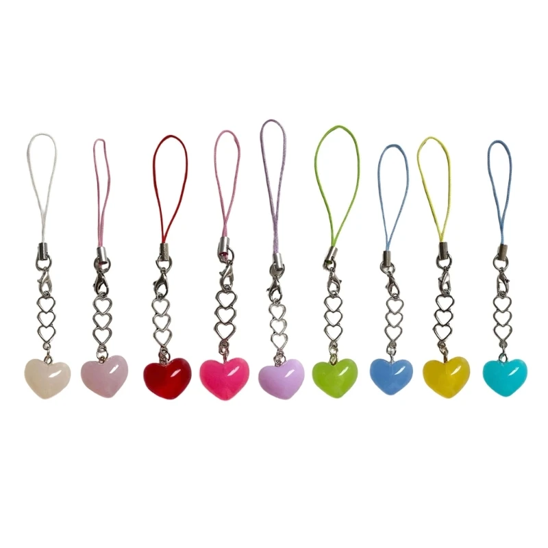 F42F Love Heart Keyring Personalized Couple Keychain Handmade Cellphone Lanyard Unique Charm for Key and Earphone Cases