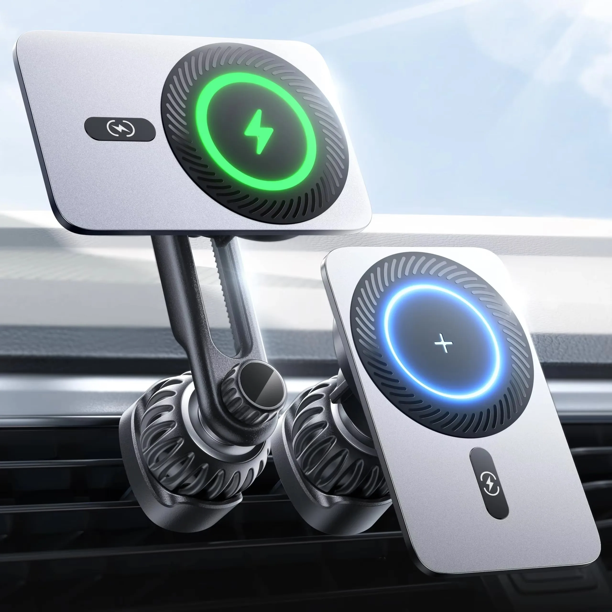 

LISEN Upgraded Alloy Steel 15W Fast Wireless Charging Cell Phone Holder Air Vent Mount for Car iPhone 16 15 14 13 12