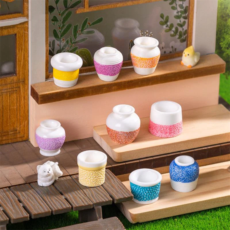 5-delig schattig poppenhuis miniatuur speelgoed kleurrijk patroon vaas model thuis doe-het-zelf decor kinderen spelen speelgoed micro landschap ornamenten geschenken