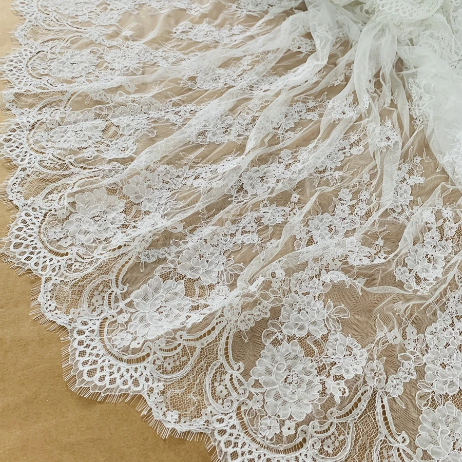 Cord French Lace Fabric Eye-lash 1 Piece=1.4x2.8 Meters Off White Wedding Dress Lace Material