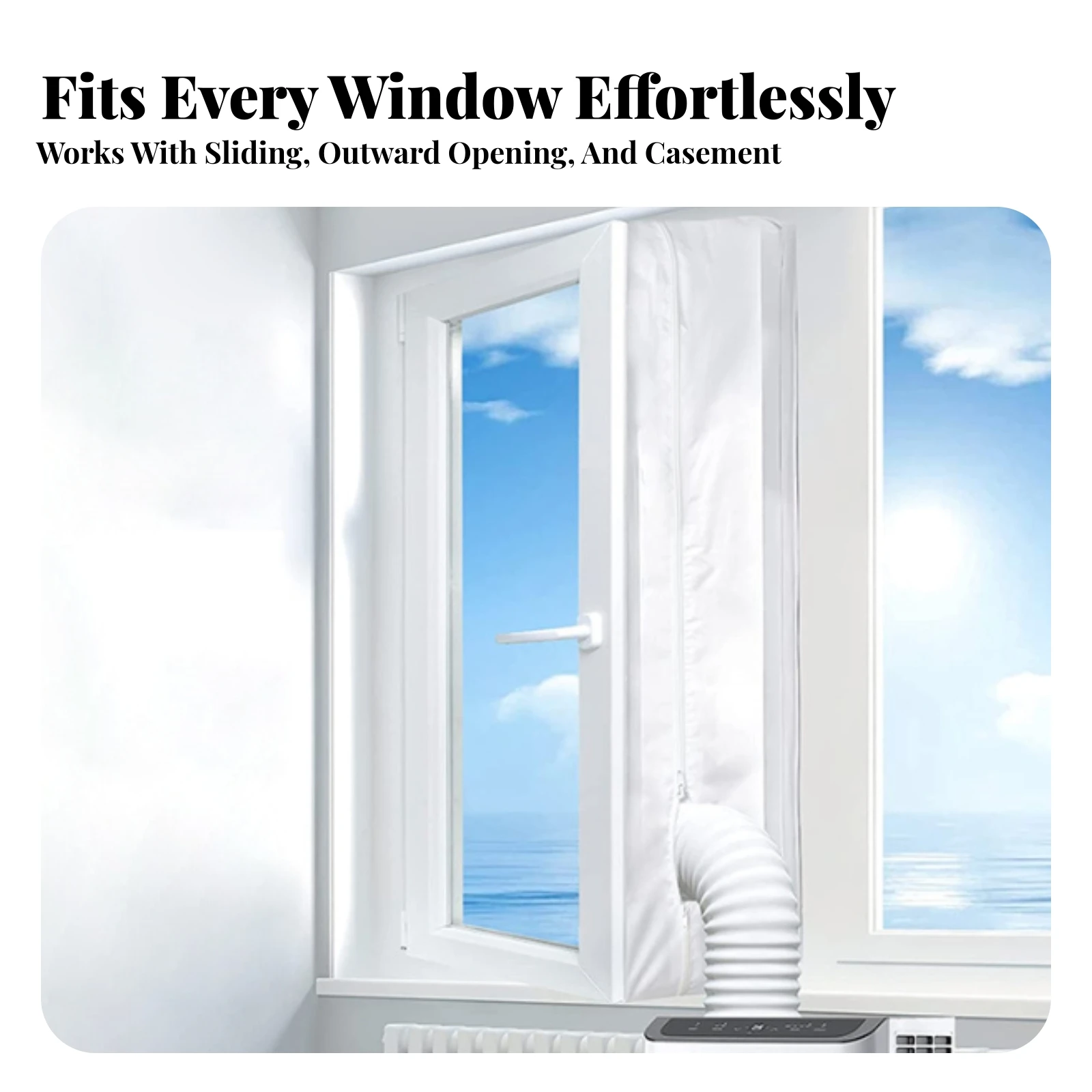 Air Conditioner Window Seal Drilling-No-Drill Window Seal with Zipper Hook-and-Loop Zippered for Renters, Push Openings