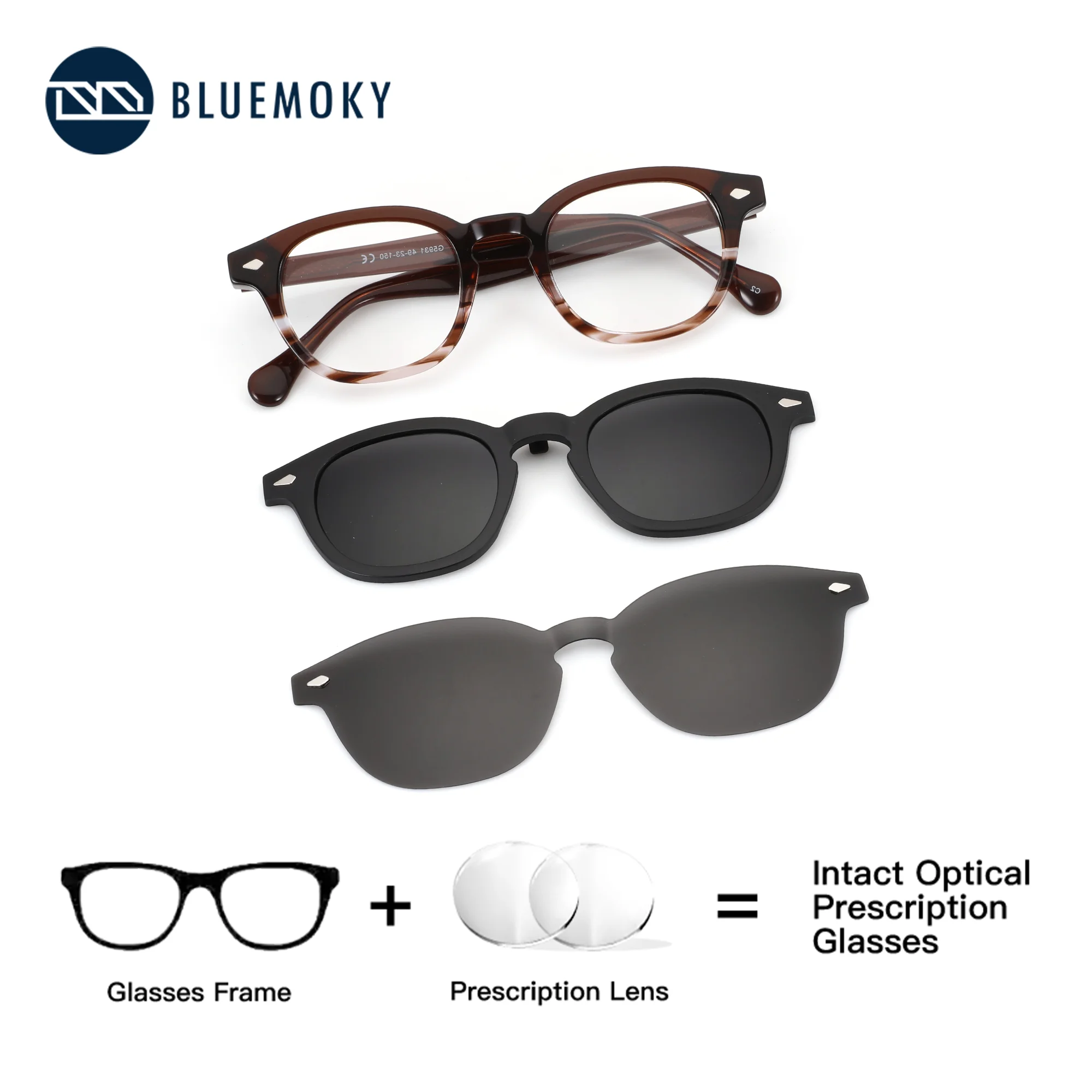 

BLUEMOKY Acetate Circular Prescription Glasses,Men Progressive Myopia Anti Blue Light Vision Correction Lenses,Sunglasses Lenses