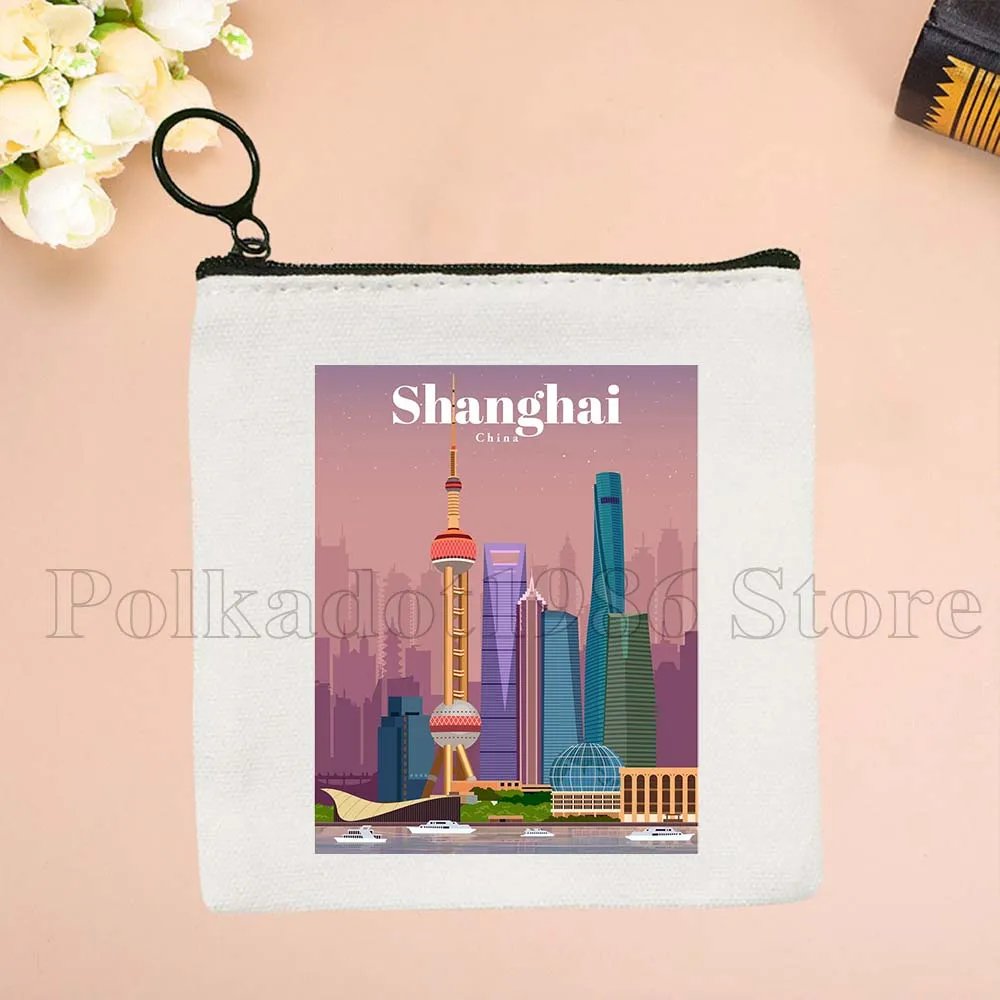 Montreal Mumbai Munich New Delhi Osaka Oslo Petra Prague Quebec Rejkjavik Riga Print Canvas Coin Purse Key Case Bag Wallet Pouch #4