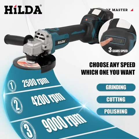 HILDA 21V 브러시리스 앵글 그라인더 브러시리스 폴리싱 머신 Makita 배터리 용 휴대용 충전식 전동 공구