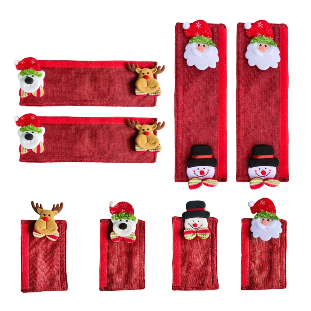 

8pcs Xmas Fridge Handle Covers Durable Kitchen Handle Decor Door Knob Cover For Oven Microwave Refrigerator Protective Gloves