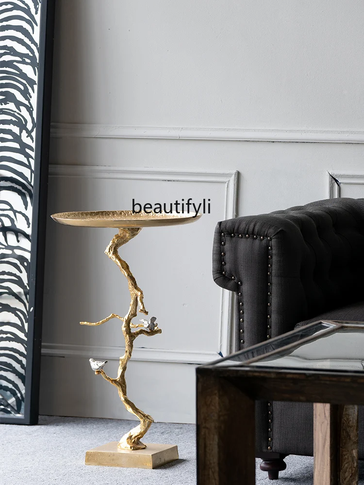 Italian Creative Golden Light Luxury Sofa Small Coffee Table Retro Art Furniture Mini Corner Table Side Table