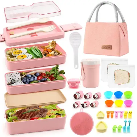 35-Piece Japanese-Style Lunch Box Set 3-Tier Stackable with Dividers Lunch Bag for Teens and Girls Leak-Proof Bento Box
