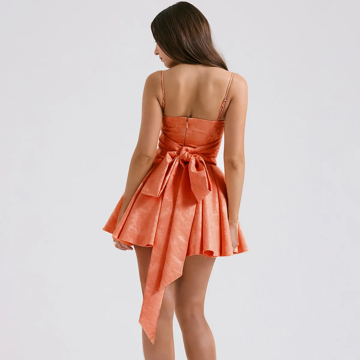 Orange Bow Evening Dress Sexy Strap Sleeveless Short Mini Party Prom Gown Retro Fluffy Small Skirt Robe De Mariée