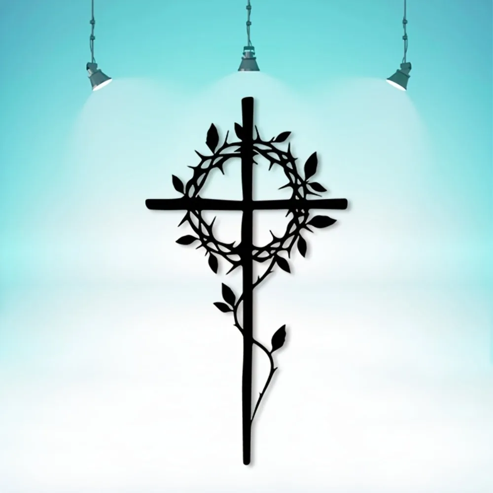CIFBUY Metal Wall Art Vintage Thorn Crown Cross Sign Iron Craft Sculpture Indoor Outdoor Home Prayer Plaque
