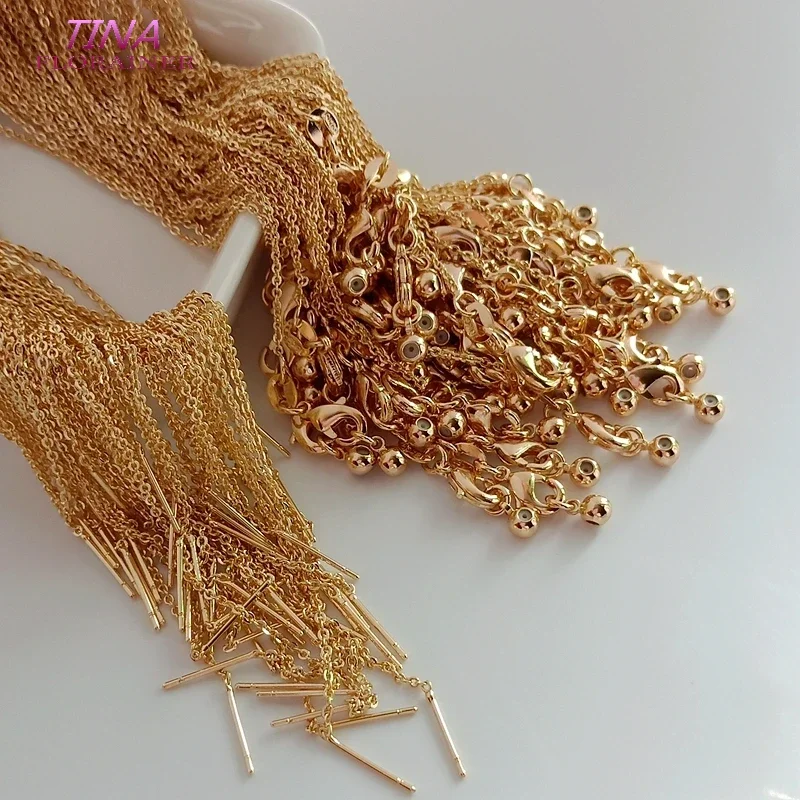 

2PCS Length 45CM Thickness 1MM 14K Gold Color Copper with Lobster Clasps Flat Oval Shape Link Finished Necklace Chains