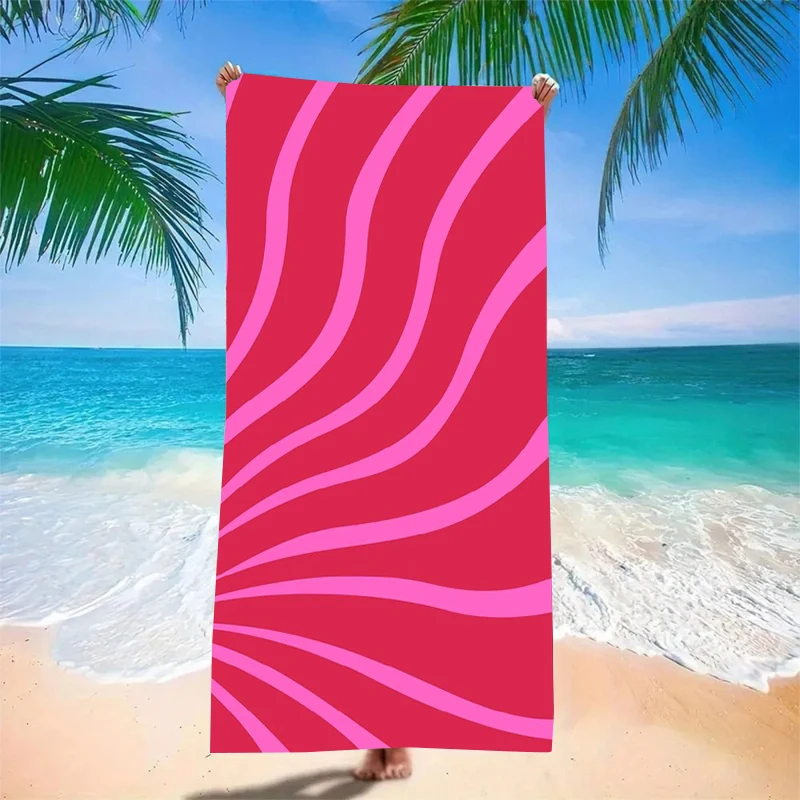 Rose red wave striped beach towel minimalist abstract art style summer beach pool quick drying towel