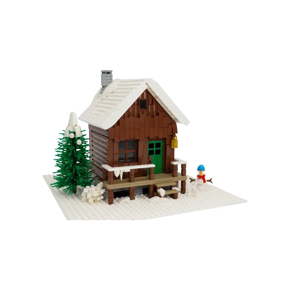 MOC Christmas Street View Architecture Snowy Winter Cabin Model Building Blocks Classic Winter Cottage Bricks Toy Kids Xmas Gift