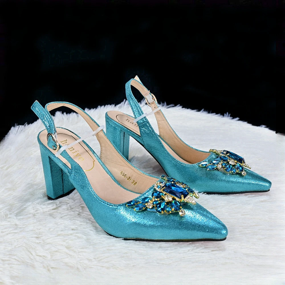 Haniye punta a punta Sexy tacchi medi scarpe da festa sandali da donna Teal Slingback scarpe Casual pantofole eleganti